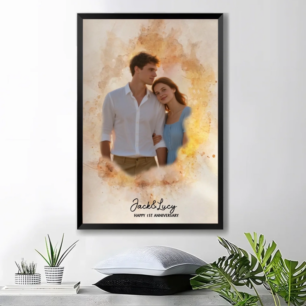 Canvas Poster Personalized Couple Portrait Art 1st Year Anniversary Gift Custom Wedding Memory Decor