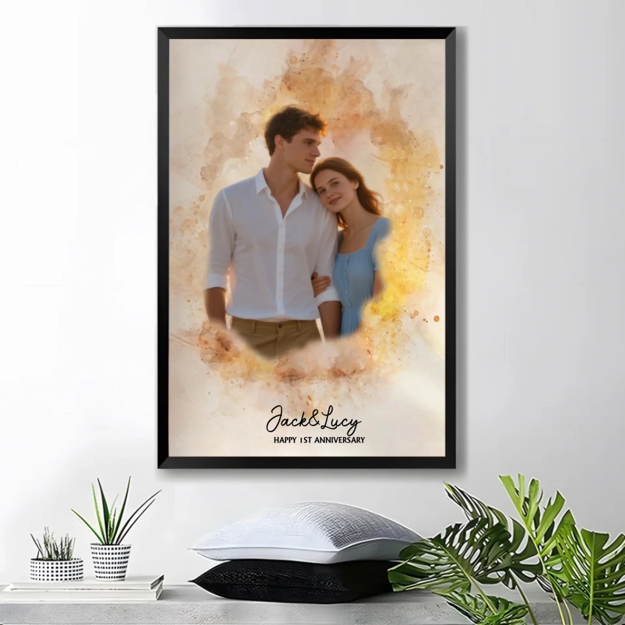 Canvas Poster Personalized Couple Portrait Art 1st Year Anniversary Gift Custom Wedding Memory Decor