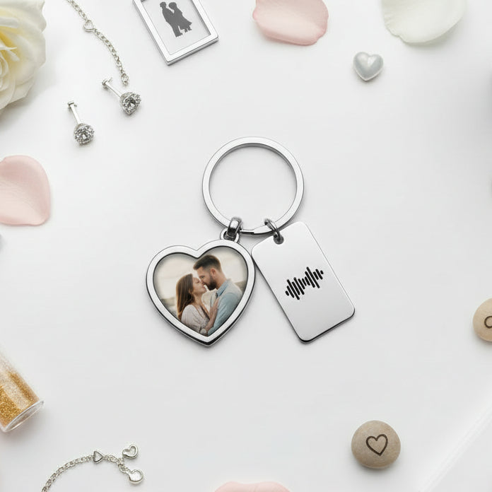 Personalized Photo Scannable Music Code Keychain Custom Music Song Stainless Steel Keyring