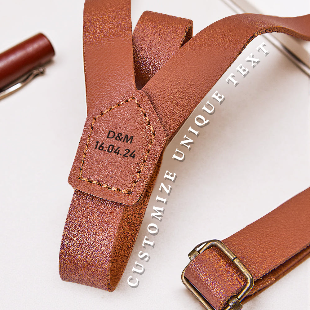 Personalized Men's PU Suspenders with Engraved Name Gift for Men Groomsmen Accessory