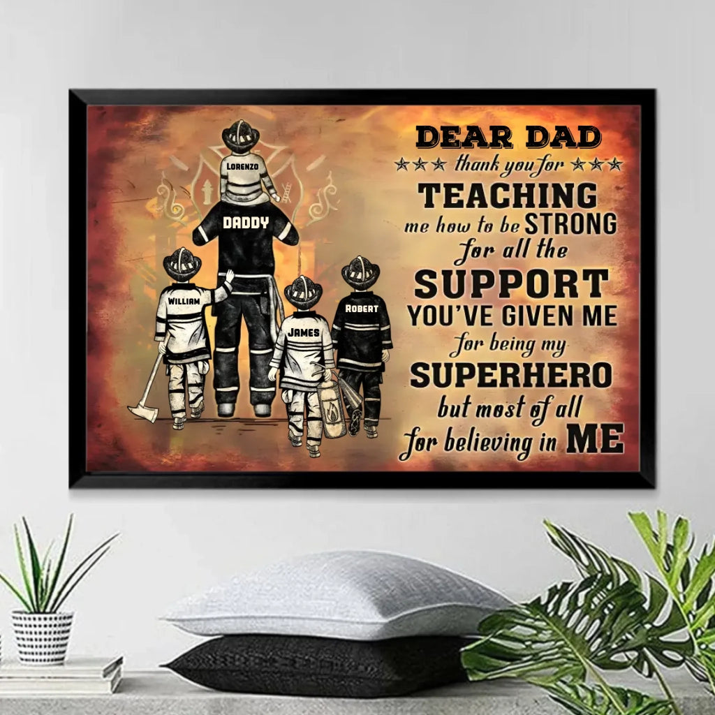 Firefighter Dad and Child Custom Canvas Personalized Thank You Art wall decor canvas unframed