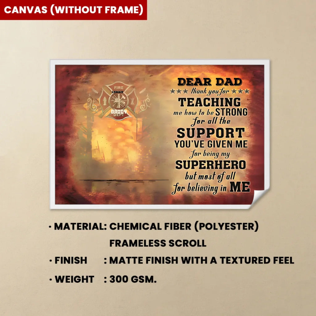 Firefighter Dad and Child Custom Canvas Personalized Thank You Art wall decor room display