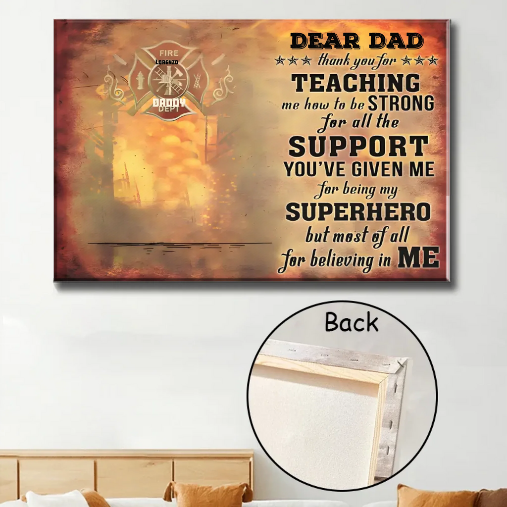 Firefighter Dad and Child Custom Canvas Personalized Thank You Art wall decor canvas view