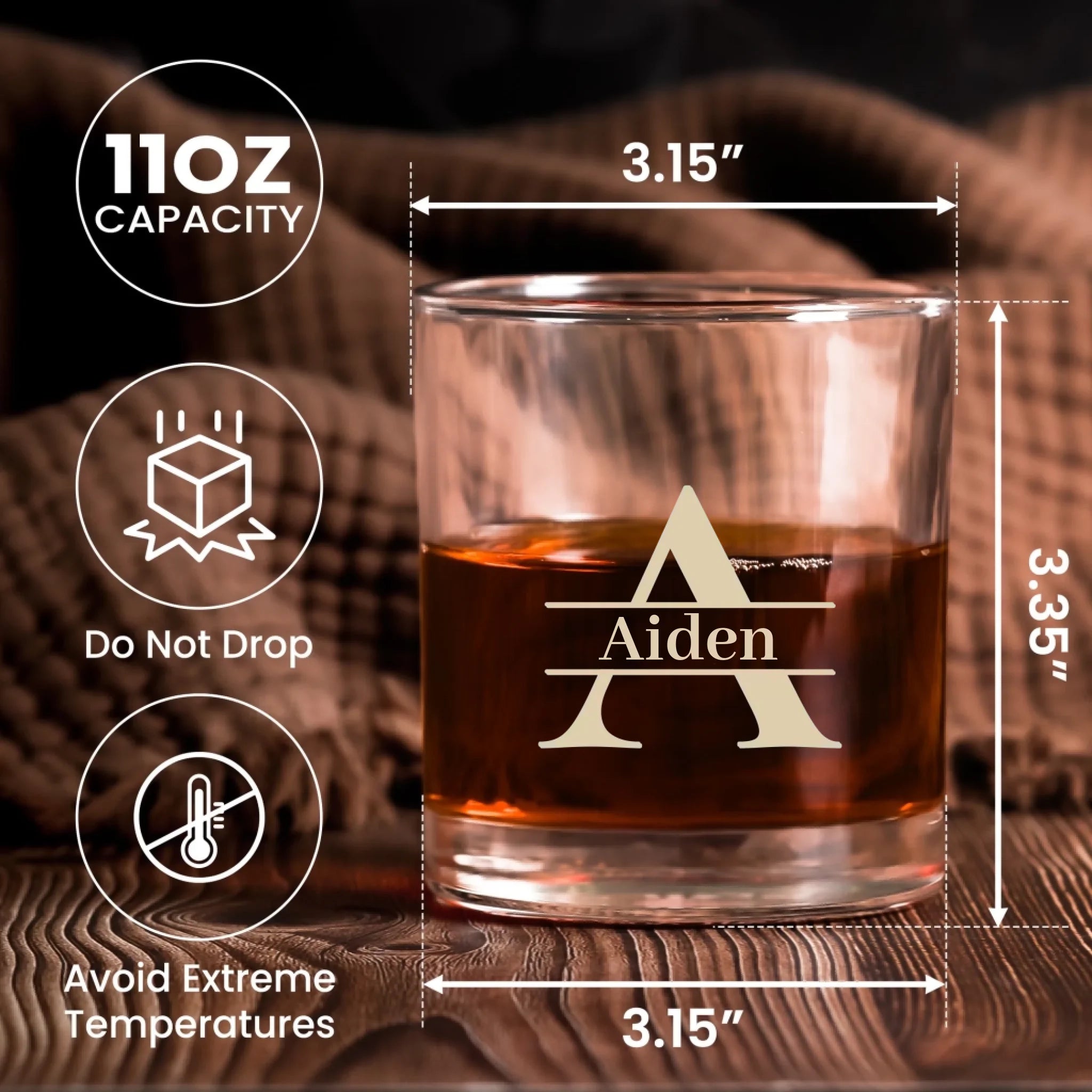 Personalized Name Engraved Whiskey Glass close view