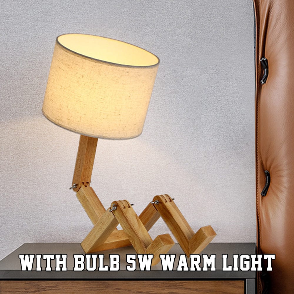robot table creative bedside wooden table lamp for living room decor