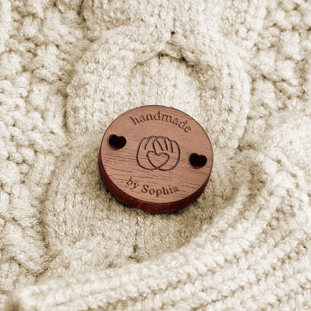 Personalized Handmade with Love Wooden Buttons Set of 15 Clothing Labels Gifts for Mother Grandma Knitting Crocheting Lovers