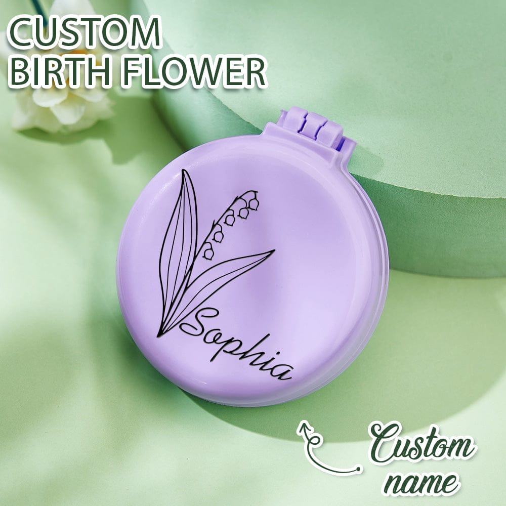 custom birth flower compact mirror foldable design