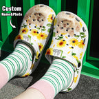 Personalized Pet Face Clog with Name Funny Sunflower Print Clogs Slipper Gift for Pet Lover