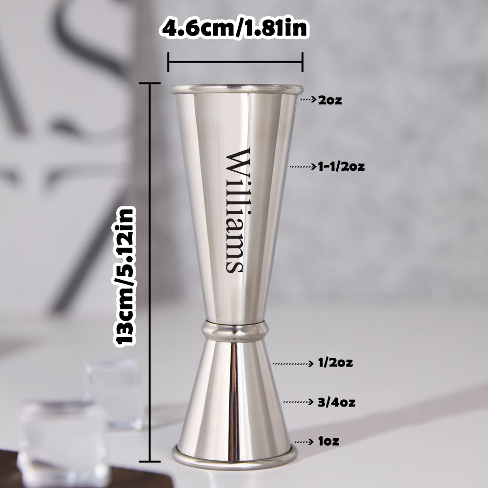 Personalized Engraved Text Stainless Steel Cocktail Jigger Measurements Gift for Bartender