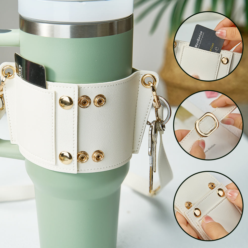 Personalized Birth Flower Water Bottle Carrier Bag for 40oz Stanley Tumbler Adjustable Strap Gift for Women