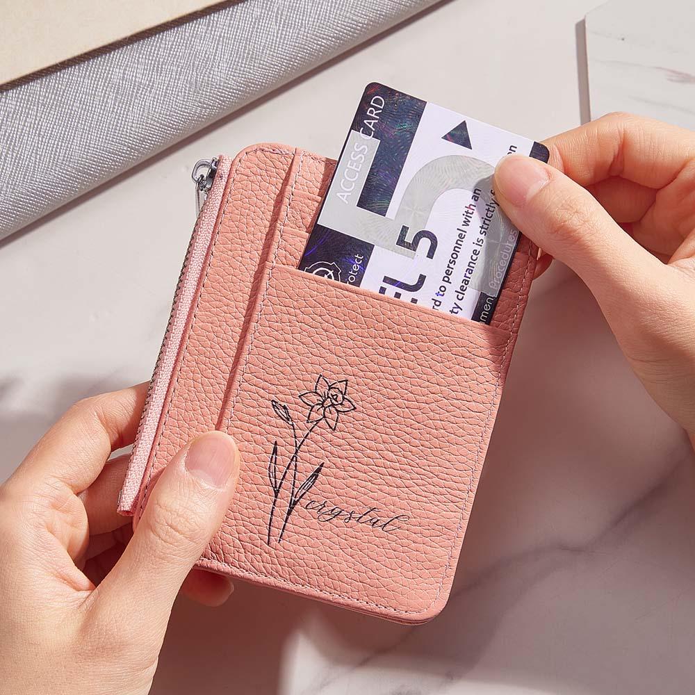 gifts for wife Eternal Love - Personalized Keepsake - Birth Flower PU Leather Wallet with Name 8 Card Slots Wallet Birthday G
