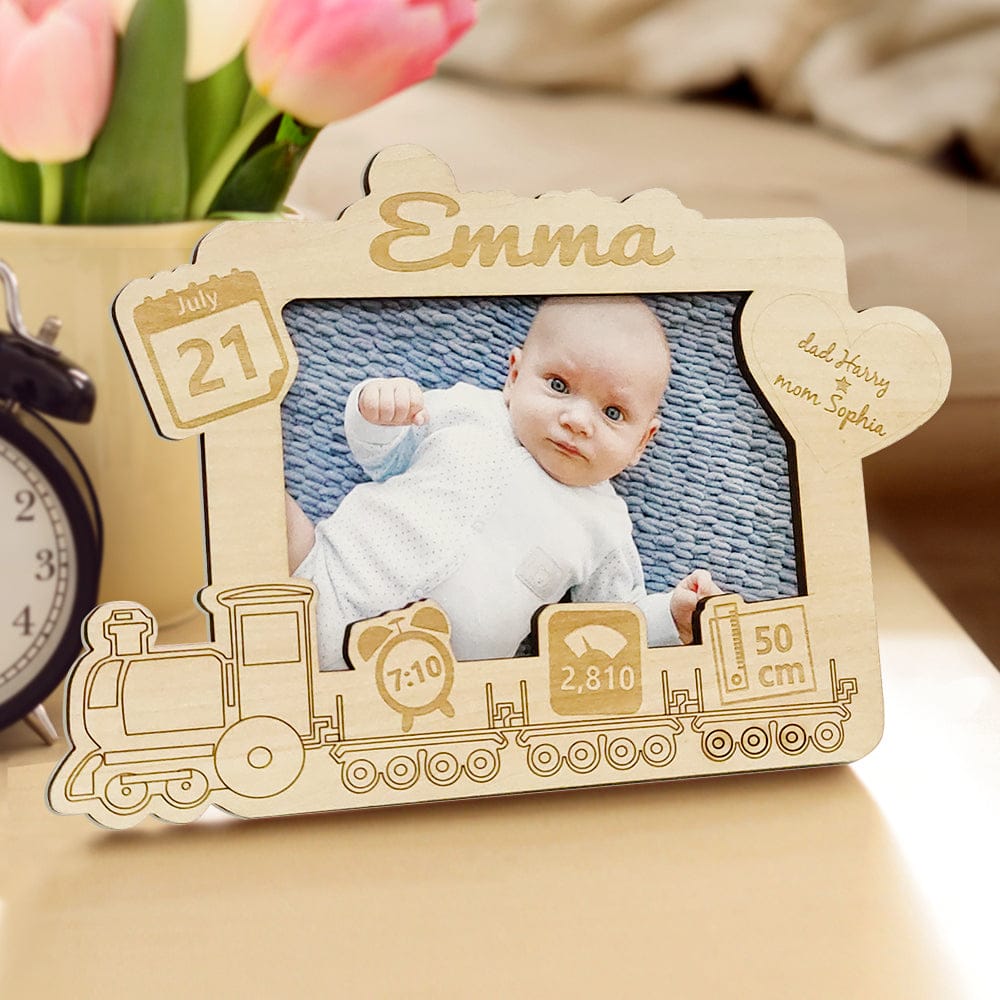personalized baby photo frame engraved wooden newborn keepsake