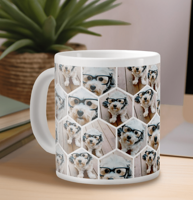 7 Photo Collage Giant Coffee Mug – Funky Hexagon Pattern Personalized Cup, Custom Photo Gift for Coffee Lovers, Family, or Friends, Unique Birthday, Christmas, or Office Desk Mug 33767936 - DiyGiftly
