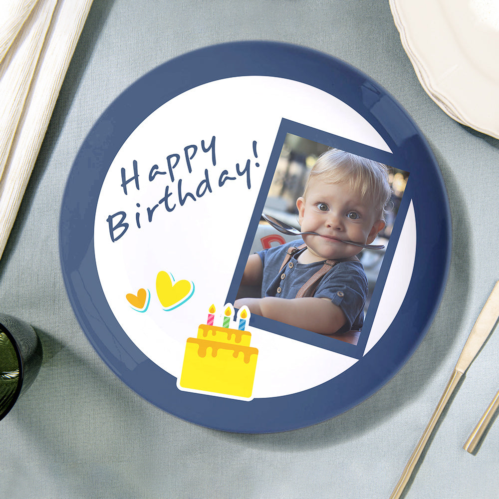 8.1 Inch Custom Photo Happy Birthday Ceramics Dinner Plates For Kids
