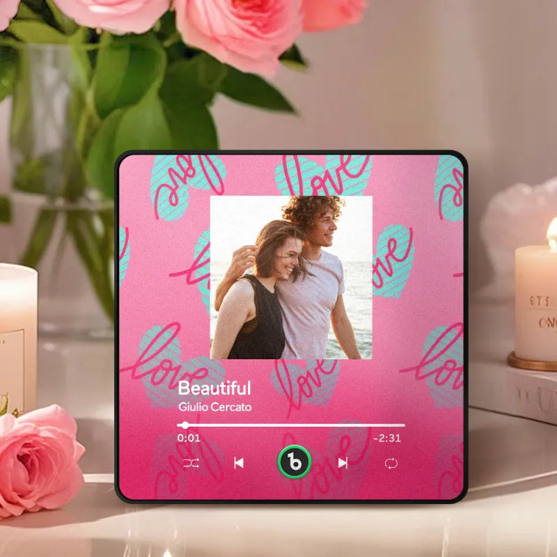 FridgeBeats Framed 4.0 Personalized Blue Love Heart Pattern Music Fridge Magnet Valentines Gift Music Wall Photo Sticker Music Movement