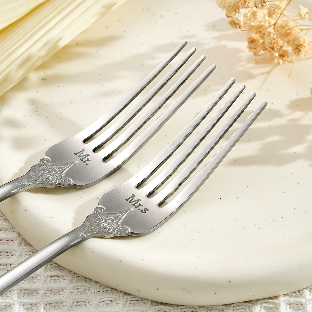 personalized stainless steel engraved fork set keepsake as a engagement gift