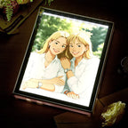 Personalized Mirror Night Light Custom Photo Gibli Style Couple Gifts