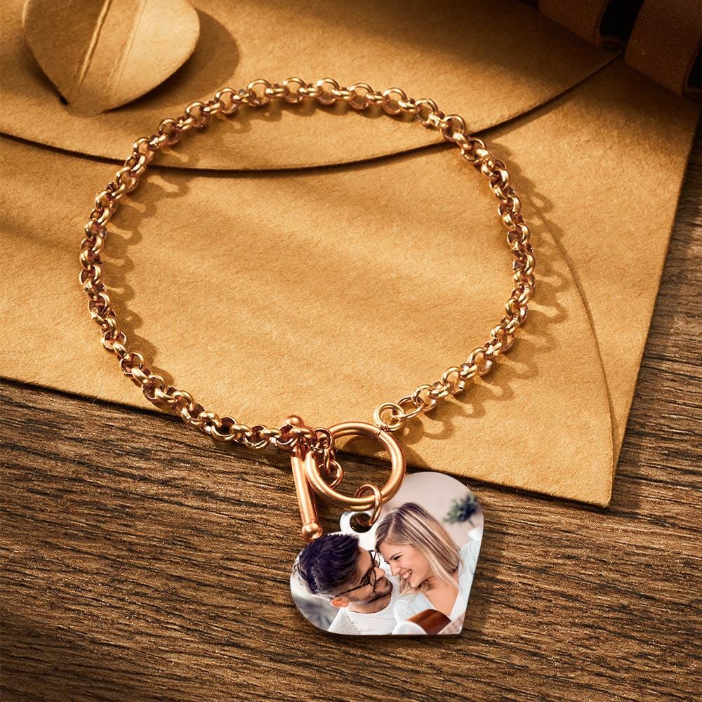 Personalized Photo Bracelet with Heart Pendant for Women