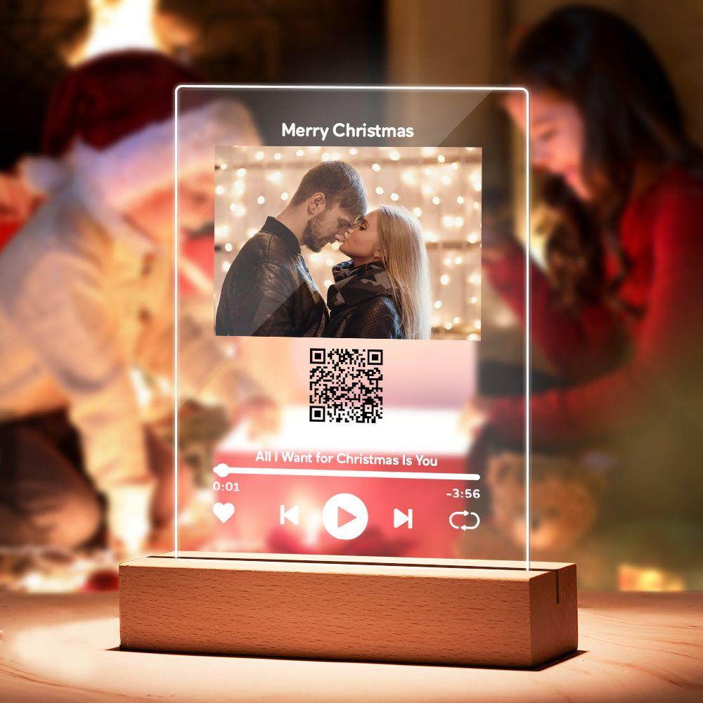 Custom Scannable QR Code Plaque Personalized Photo and Text Plaque with Wooden Stand Anniversary Gifts