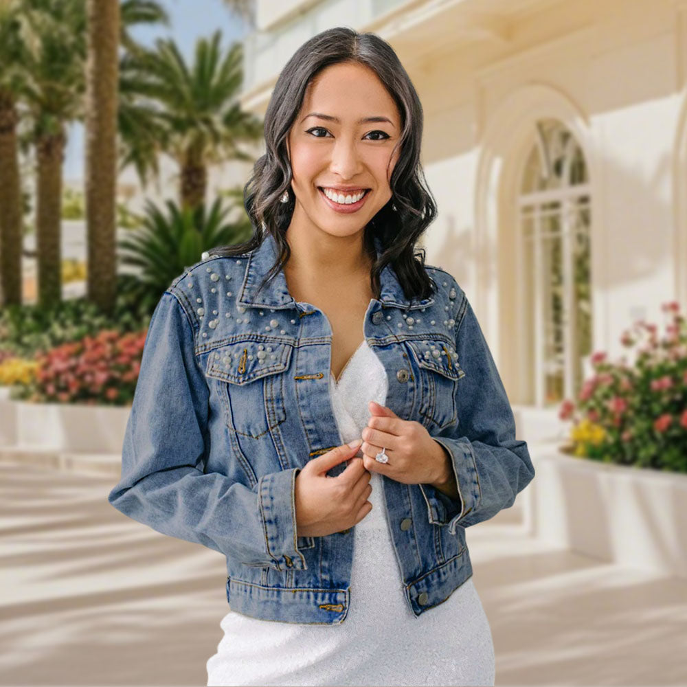 gifts for wife Wrapped in Your Memory - Pearl Denim Jacket, Personalized Photo Jean Jacket, Stylish Everyday Wear for Date Ni