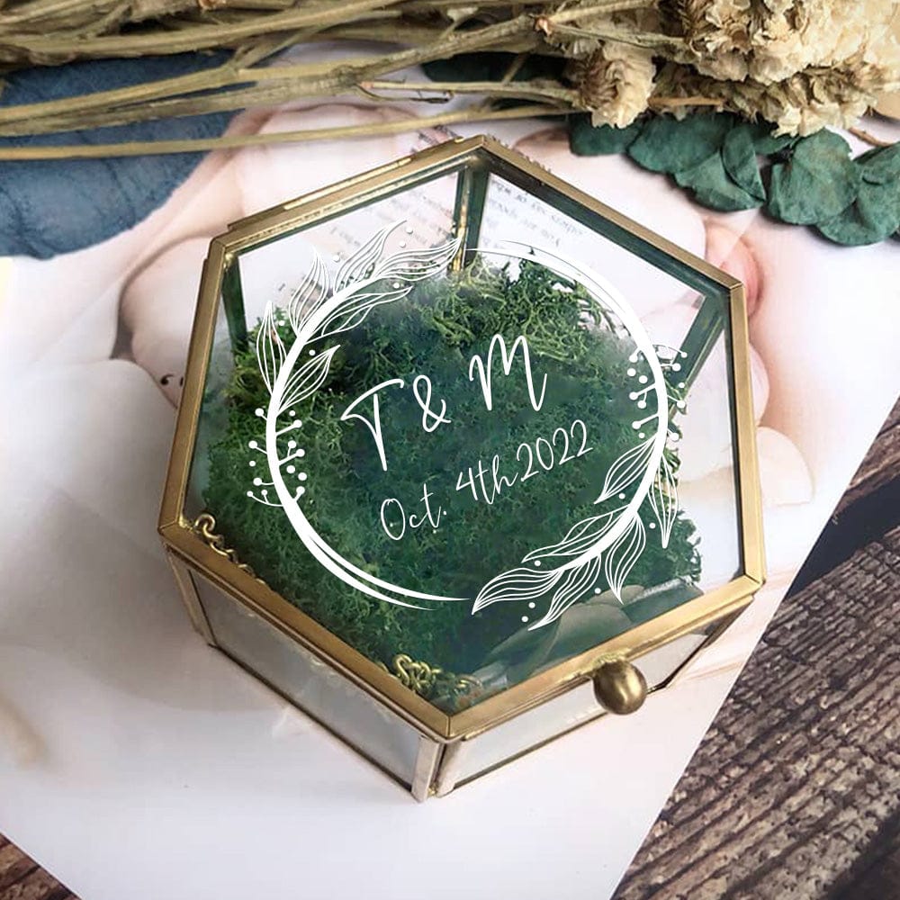 Personalized Hexagon Glass Ring Box with Initials and Date