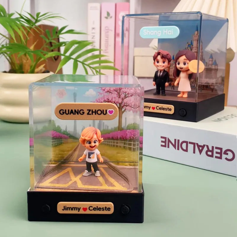Custom 3D Mini Figure From Your Photo Personalized Background Toy Figure with Acrylic Box Decoration Gifts For Him/Her