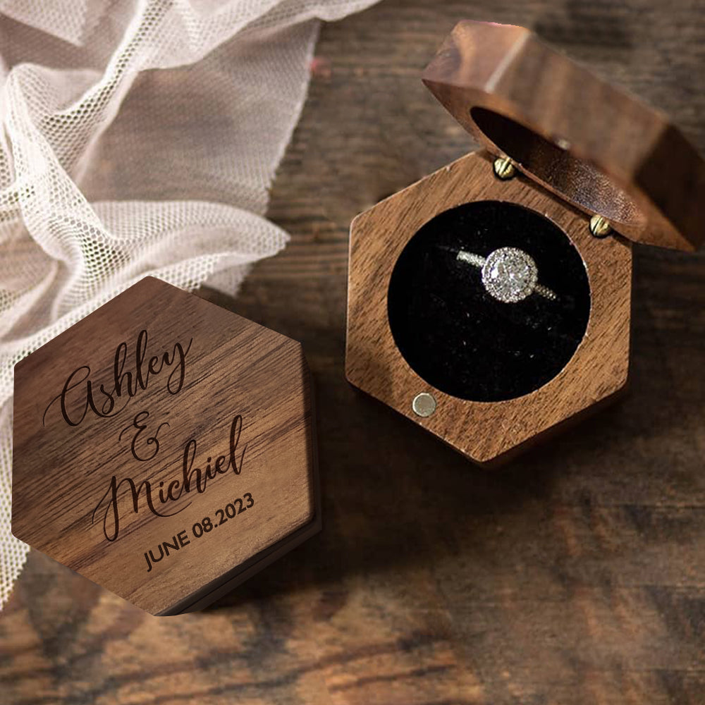 unique six styles customized hexagon wooden jewelry box wedding close up