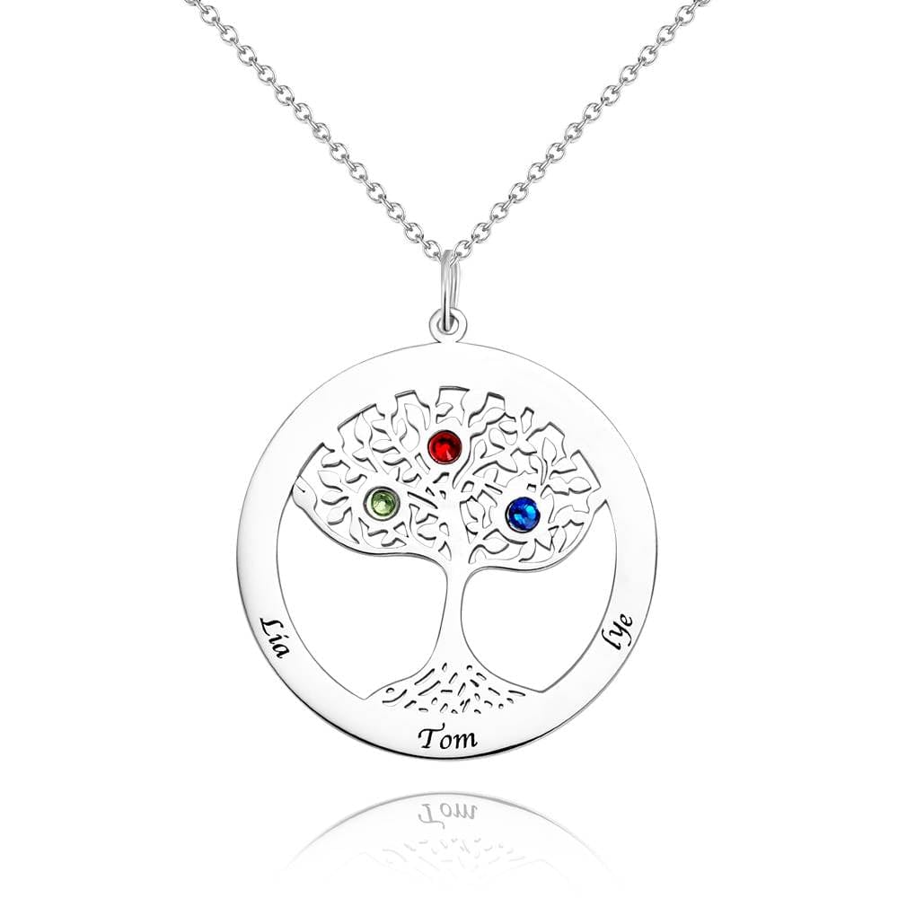 Personalized Family Tree Necklace Engraved Name Birthstone Necklace S925 Silver