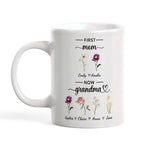 Personalized First Mom Now Grandma Mug Birth Flowers Ceramic Mug for Mother's Day Gifts