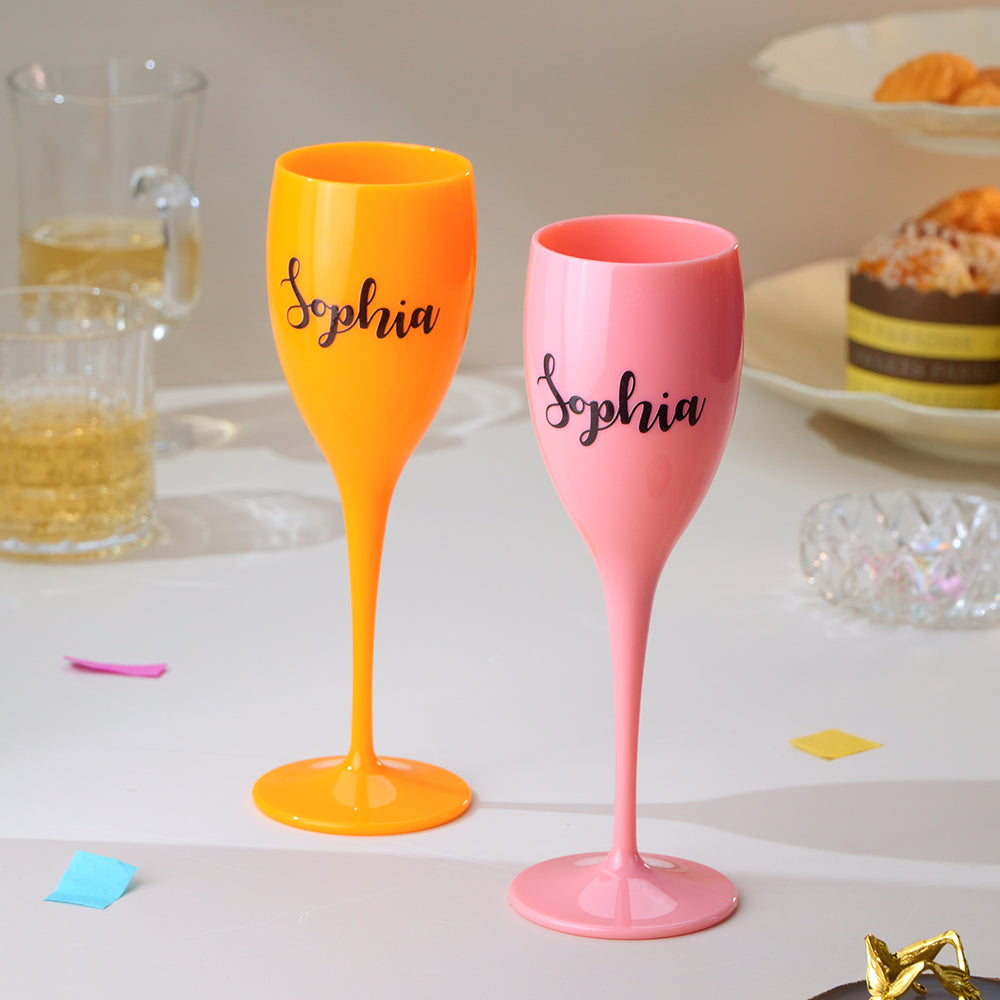 unique champagne toasting flutes birthday bachelorette bridal favors her close up