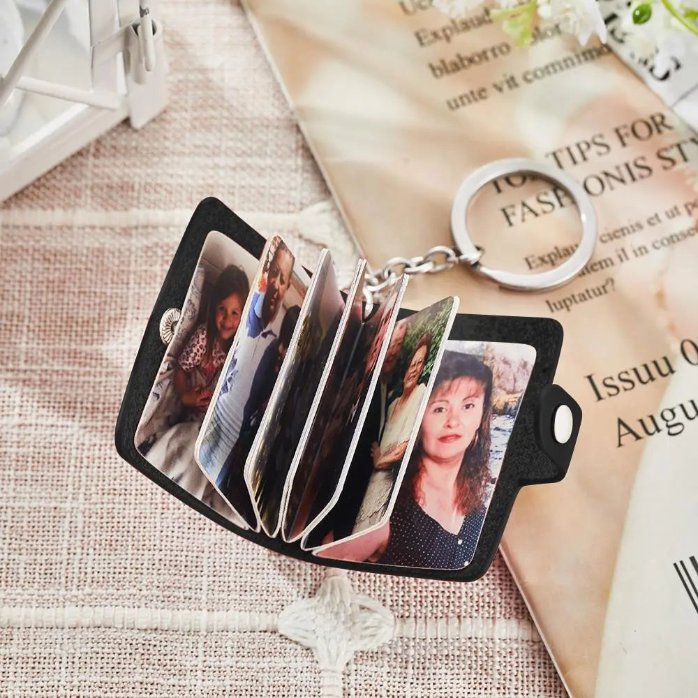 Custom Arrange Photos in Random Order Album Keychain Custom Photo PU Leather Keychain Romantic Gift for Mom