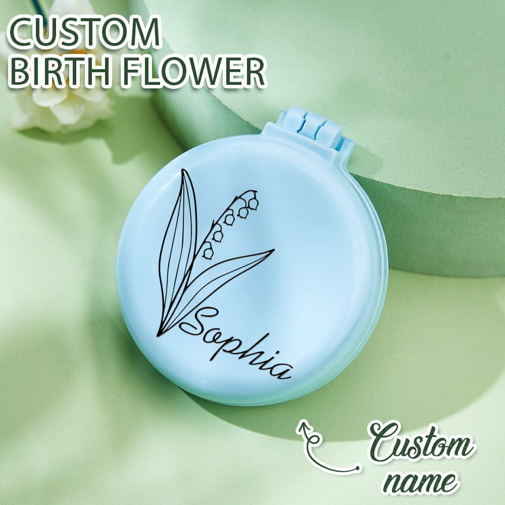 yellow compact mirror custom birth flower foldable design