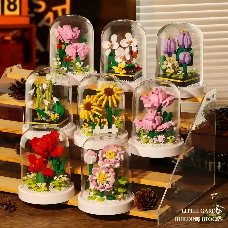 White Daisy Bouquets DIY Flower Building Set Perfect Birthday Gift with Dust Cover Valentines Gift