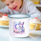 Personalized Easter Bunny Enamel Mug with Name Gradient Initial 12oz Cup Easter Gift for Kids