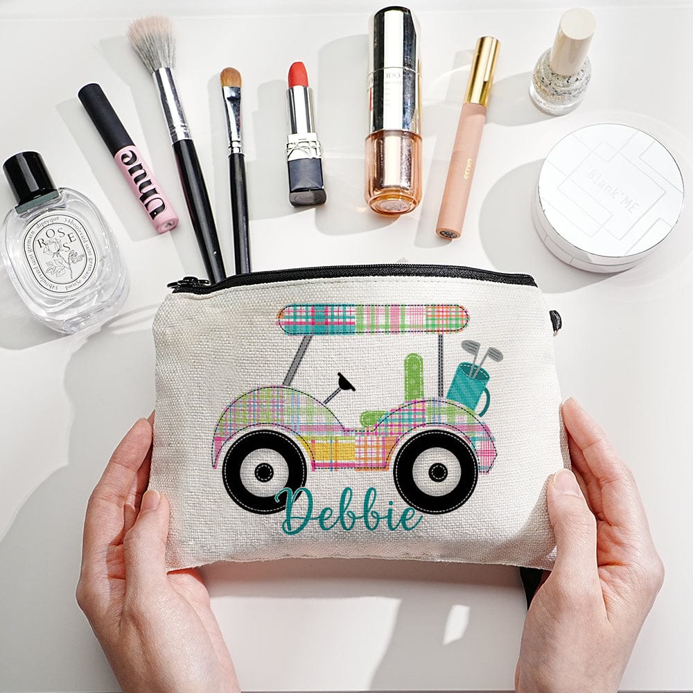 Custom Name Golf Cart Canvas Makeup Bag - Personalized and Stylish Storage