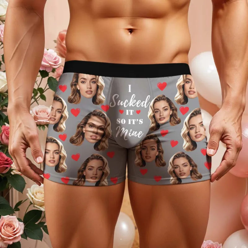 Personalized Face Boxer I Sucked It So It's Mine Men Underwear without Custom Belt Text Christmas Gift Personalized Photo Valentines Gift