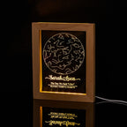 Custom Engraved Star Map Print Constellation Print Night Light with Wood Frame