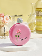 Personalized Birth Flower Round Flasks with Name 5oz Glitter Flask Birthday Bridesmaid Party Gift for Girls