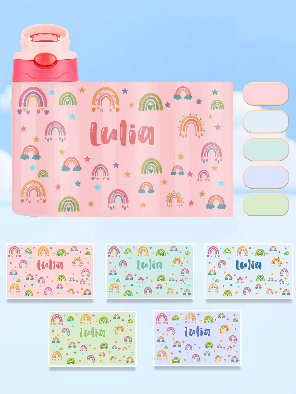 Custom Name Rainbow Stainless Steel Water Cup Children's Day Gift for Kids