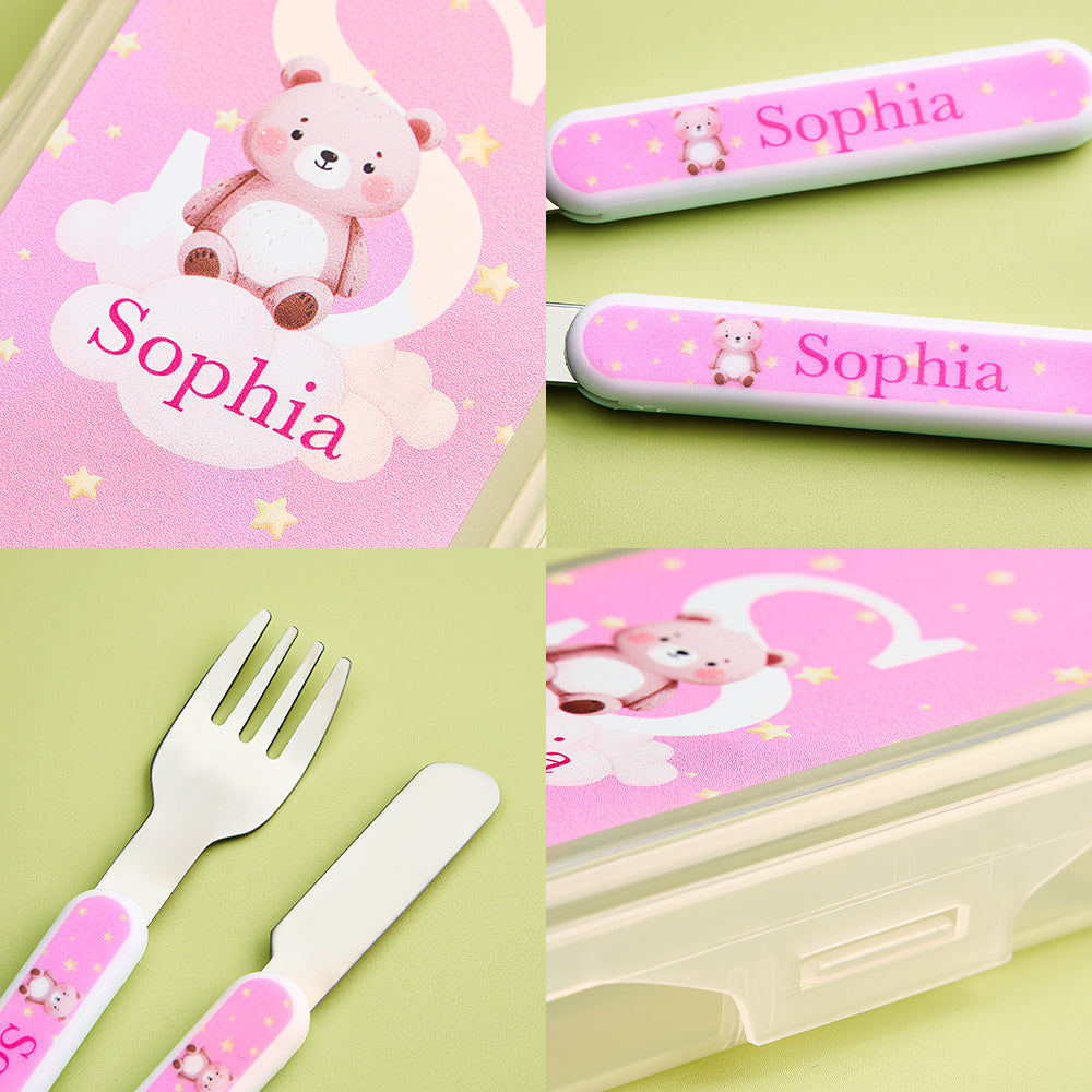 Personalized Kid’s Cutlery Set Cartoon Animal Fork Spoon Knife 3 Pcs Birthday Gift for Kids