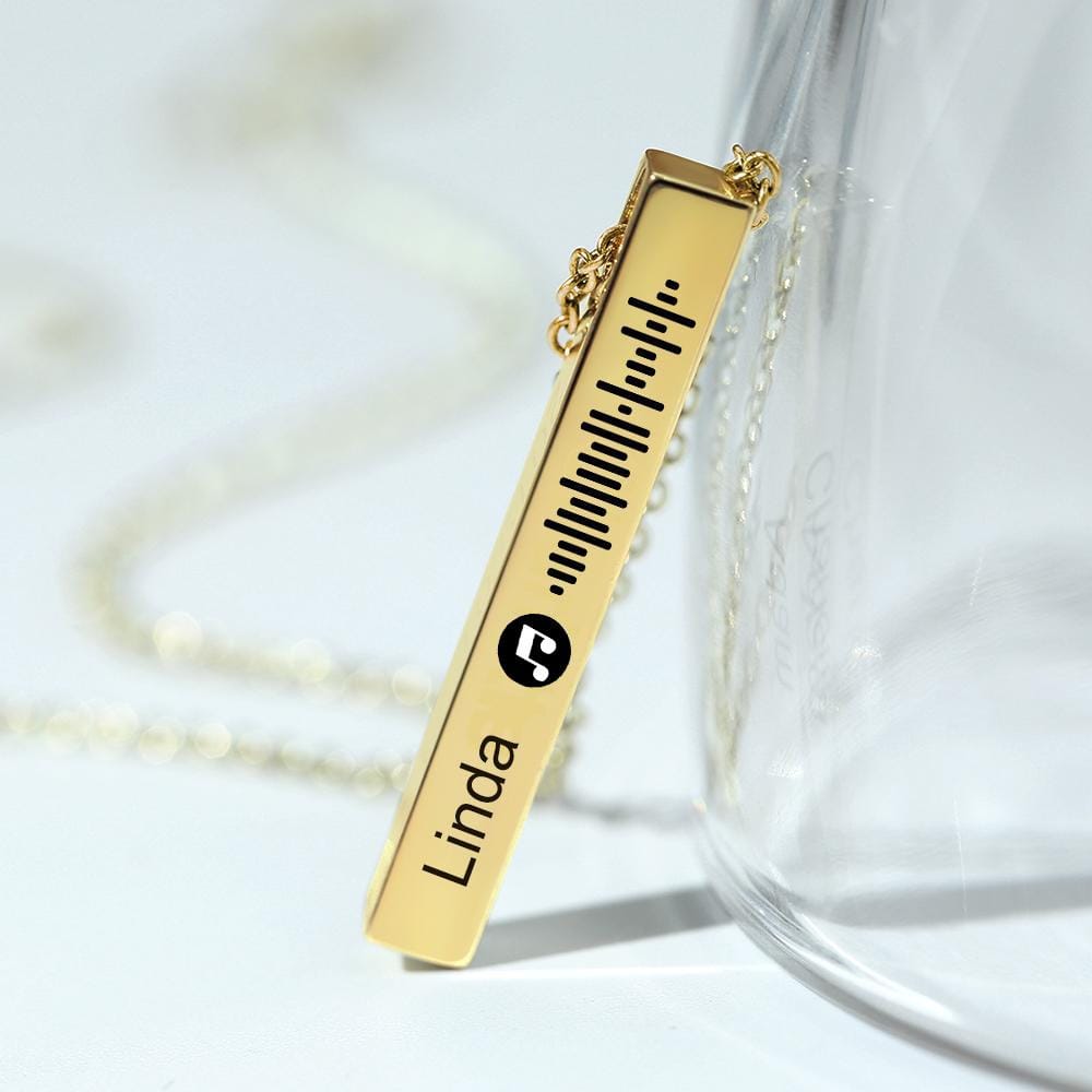 Personalized Custom Music Scan Song Music Code Necklace Flexible Square Shaped Bar Necklace Engraved Name Pendant Jewelry Gift