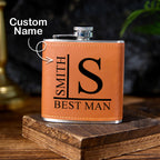 Personalized Name PU Leather Flask Stainless Steel 6oz Whiskey Flask Gift for Men