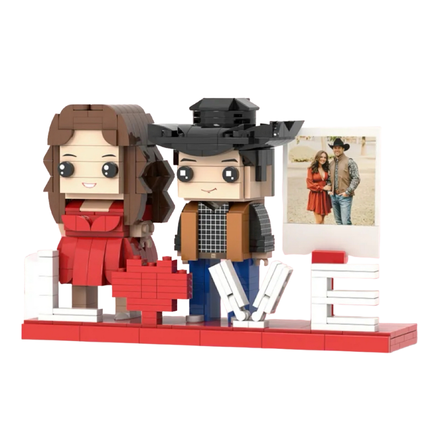 Full Body Custom 2 people Brick Figure with LOVE Personalized Photo Valentines Gift Anniversary Gift