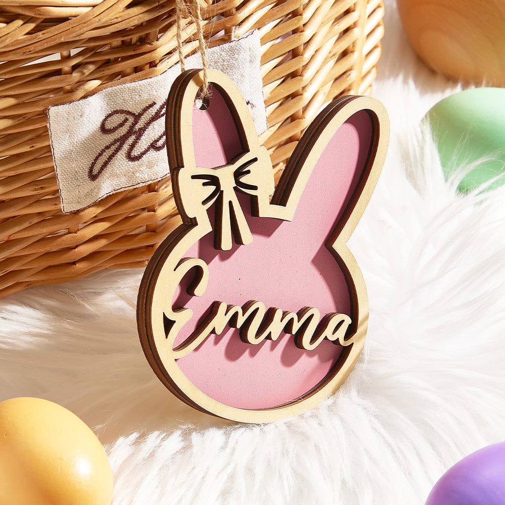 Personalized Rabbit Ornaments with Name Wooden Bunny Ornament Easter Gift for Kids