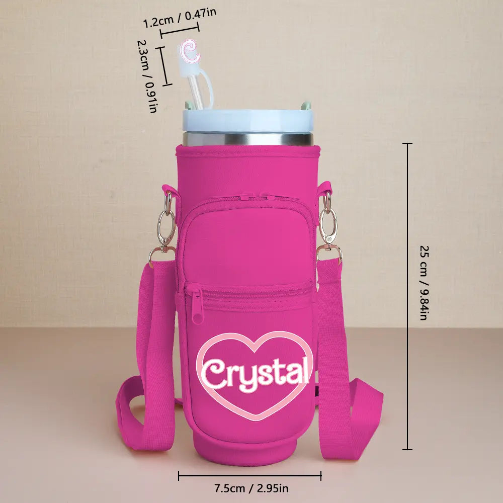 Personalized Water Bottle Carrier Bag for 40oz Stanley Tumbler with Straw Topper Pouch Gift for Her