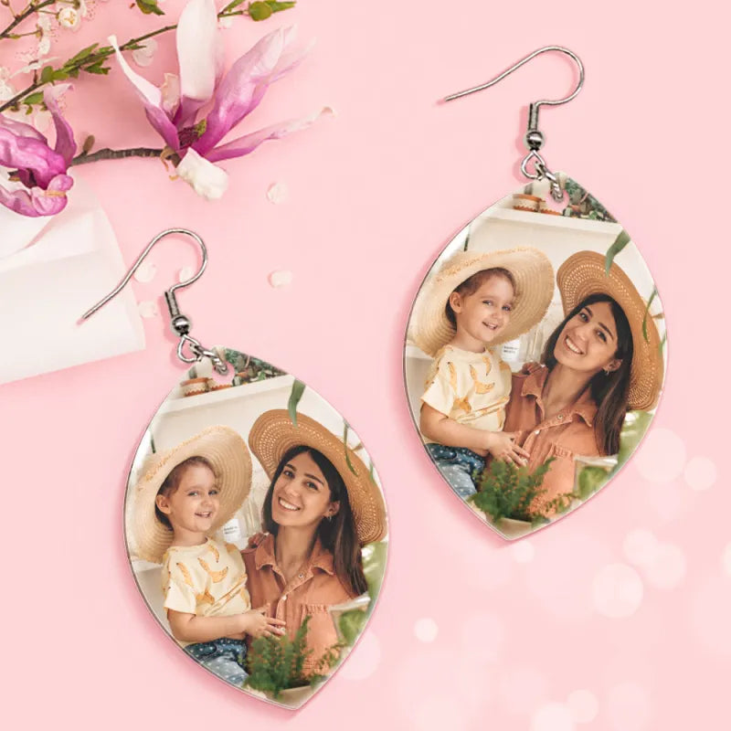 Custom Photo Acrylic Earrings Personalized Oval Earrings Gift For Mother's Day