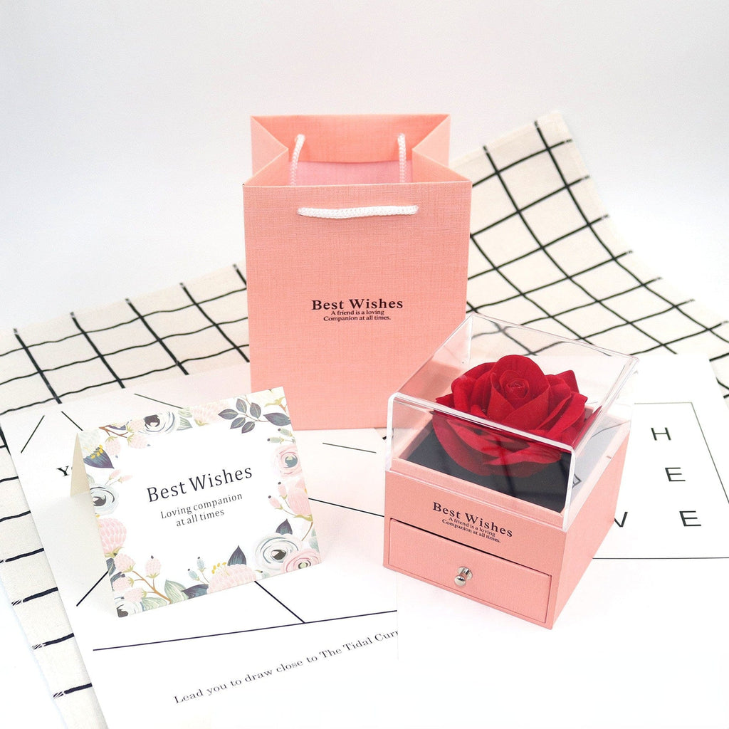 Rose Jewelry Gift Box with Greeting Card and Gift Bag