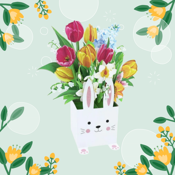 3D Pop Up Card with Bunny & Tulip Bouquet Box Card for Easter