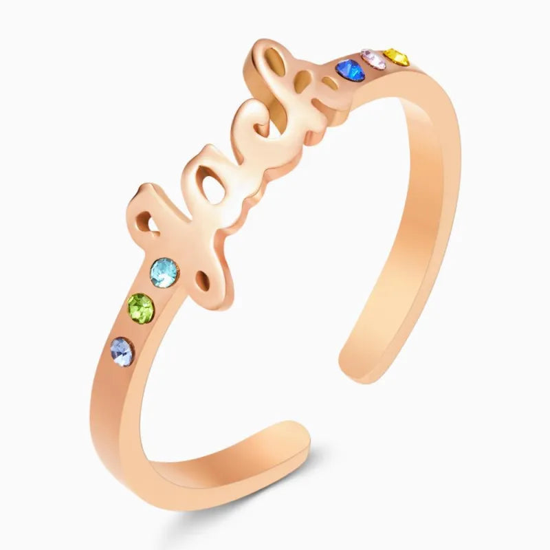Custom Name Ring with Six Birthstones Anniversary Gift Valentine's Day Gift