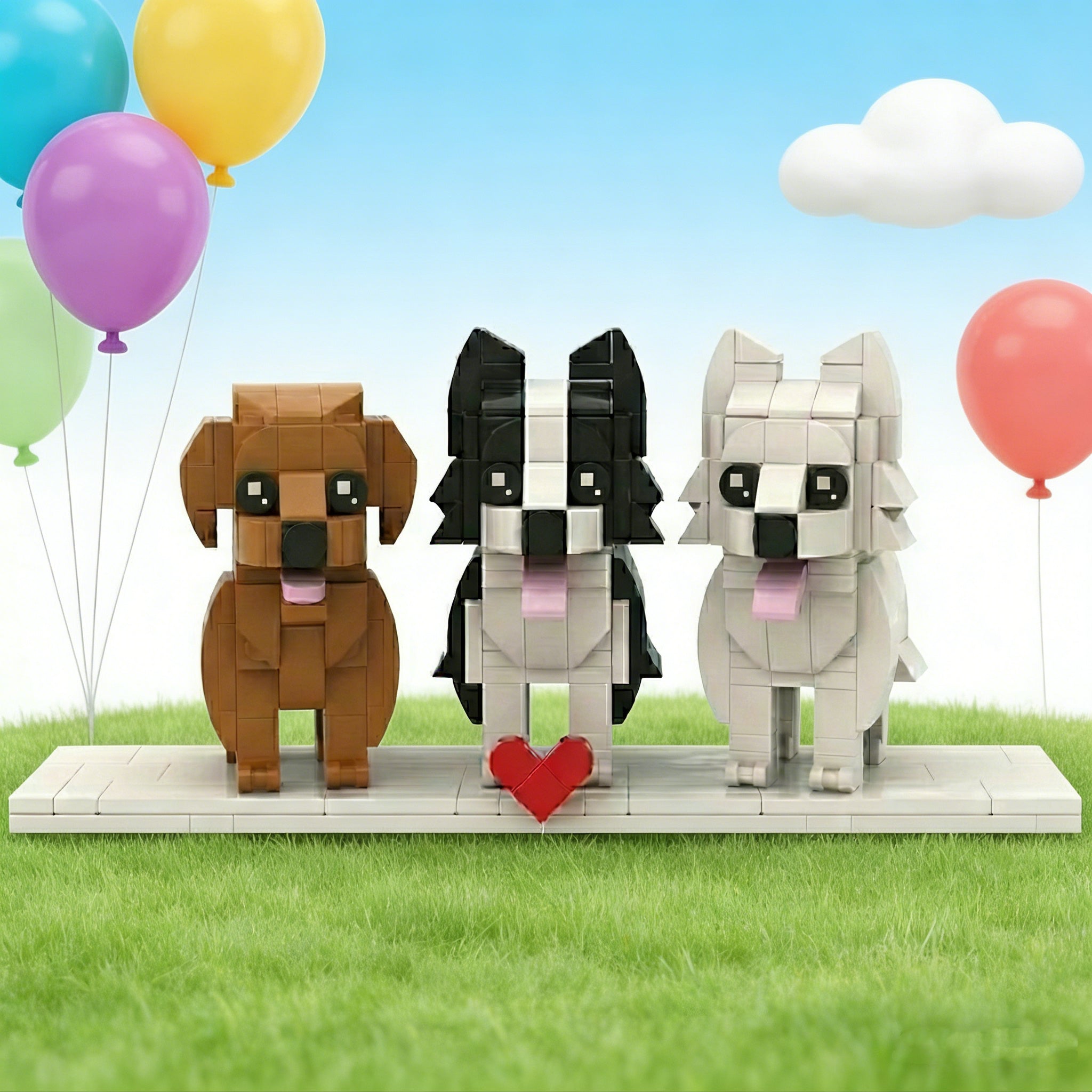 Brick Figures Personalized Pet Portrait for 3 Dogs 3 Dogs Full Body Style